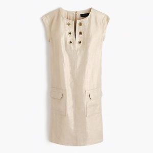 Jcrew gold metallic linen shift dress grommets